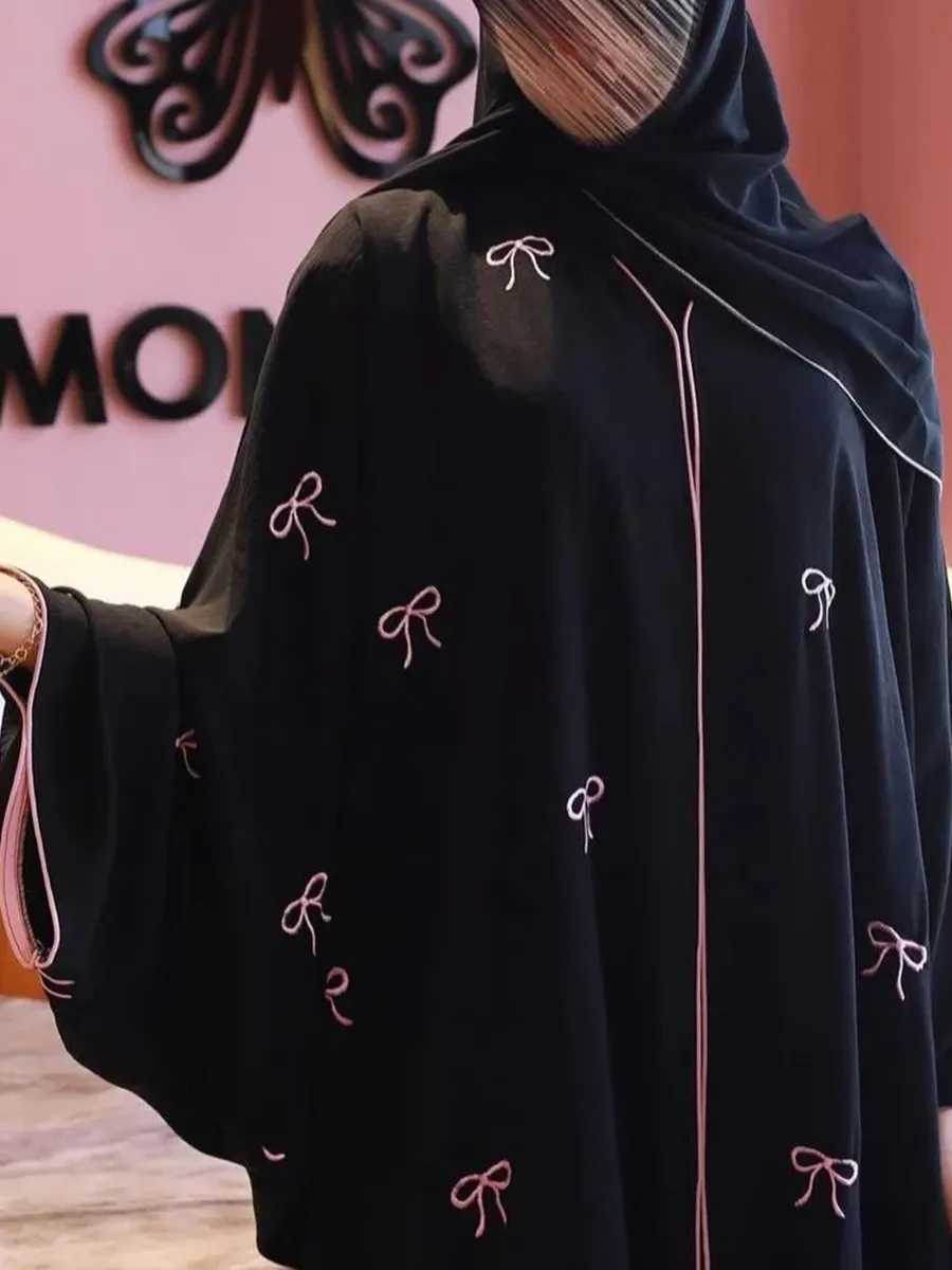 Muslim Women Dubai Luxury Abaya Bowknot Embroidery Long Dresses Kimono Cardigan Ramadan Robe femme musulmane kaftan African X250514