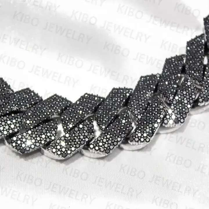 Hot-sale 18mm 20mm Black Plated 2 Rows High Quality Sterling Silver Ice Out Black Cuban Link Chain Moissanite