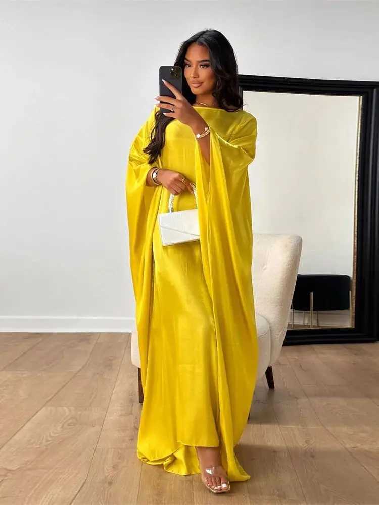 Ramadan Eid Summer Satin Batwing Abaya Dubai Women Islam Muslim Maxi Kaftan Dresses Ka Caftan Marocain Robe Femme Musulmane X250514