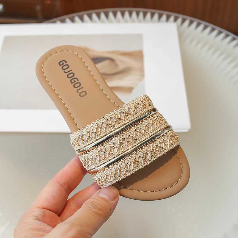 Slipper Flat childrens slider with open toes soft sole indoor and outdoor PU girls slider for summer 2025 Zapatillas Mujer S25326