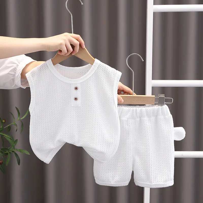 Preschool summer boy and girl set solid T-shirt shorts 2 pieces/set childrens clothing Korean casual breathable clothing setT250327