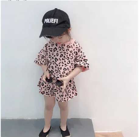 Fashion baby girl set casual summer clothing mother and child leopard print set cotton short sleeved T-shirt childrens setT250327