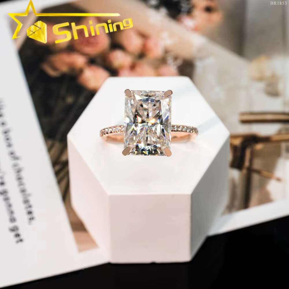 Fine Jewelry Women Diamond Wedding Ring Big Size 925 Sterling Silver 10*14mm 10CT Radiant Cut Moissanite Engagement Ring
