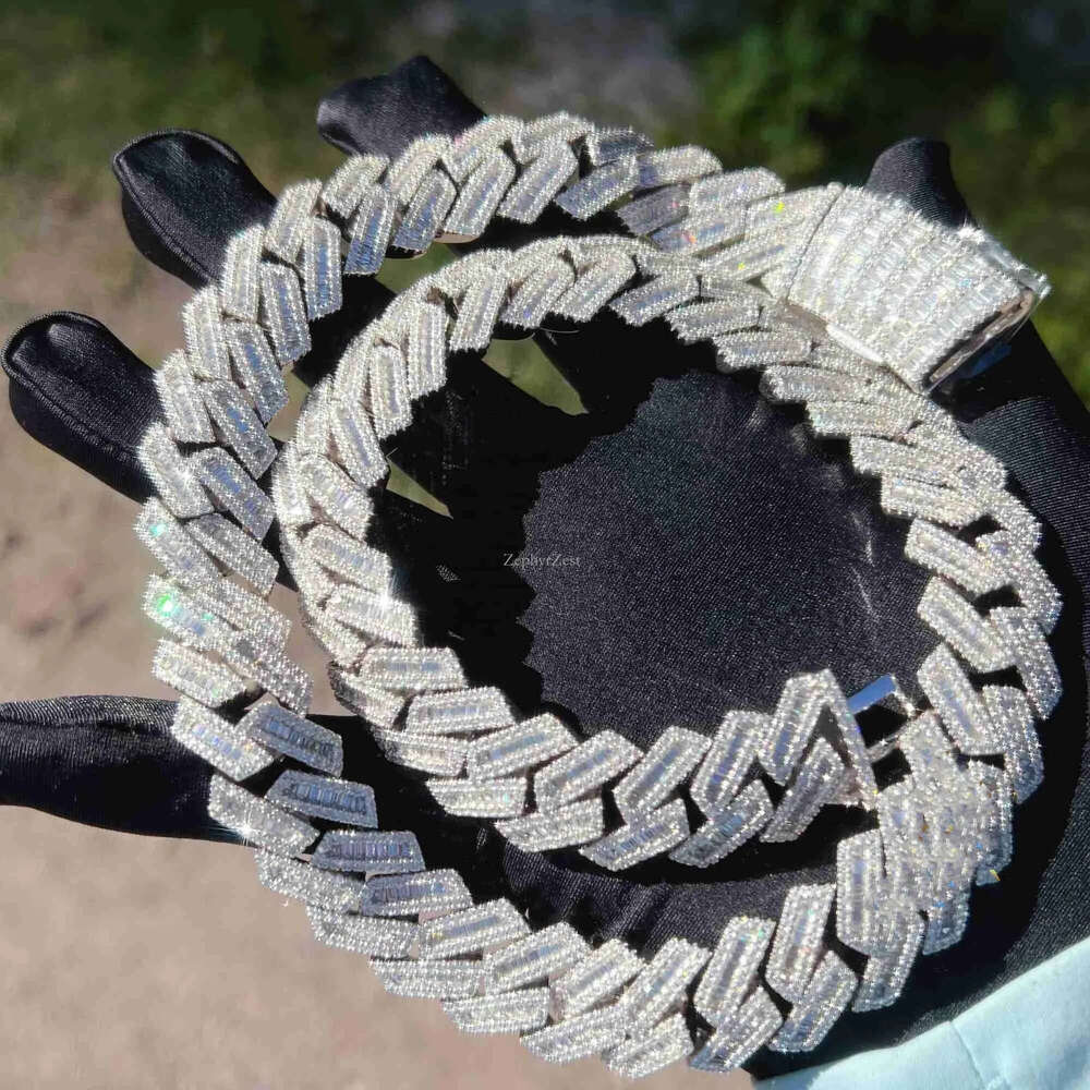 moissanite iced out cuban k chain Hip Hop Fine Jewelry Baguette Dia Men Necklace Sterg Sier Fully Vvs Moissanite designer jewelry