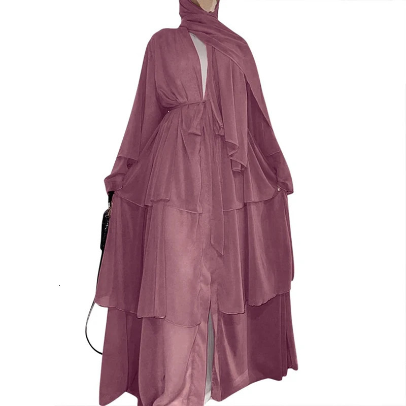 Chiffon Open Abaya Dubai Kaftan Muslim Cardigan Abayas Womens Casual Gown Kimono Islamic Clothing 250326