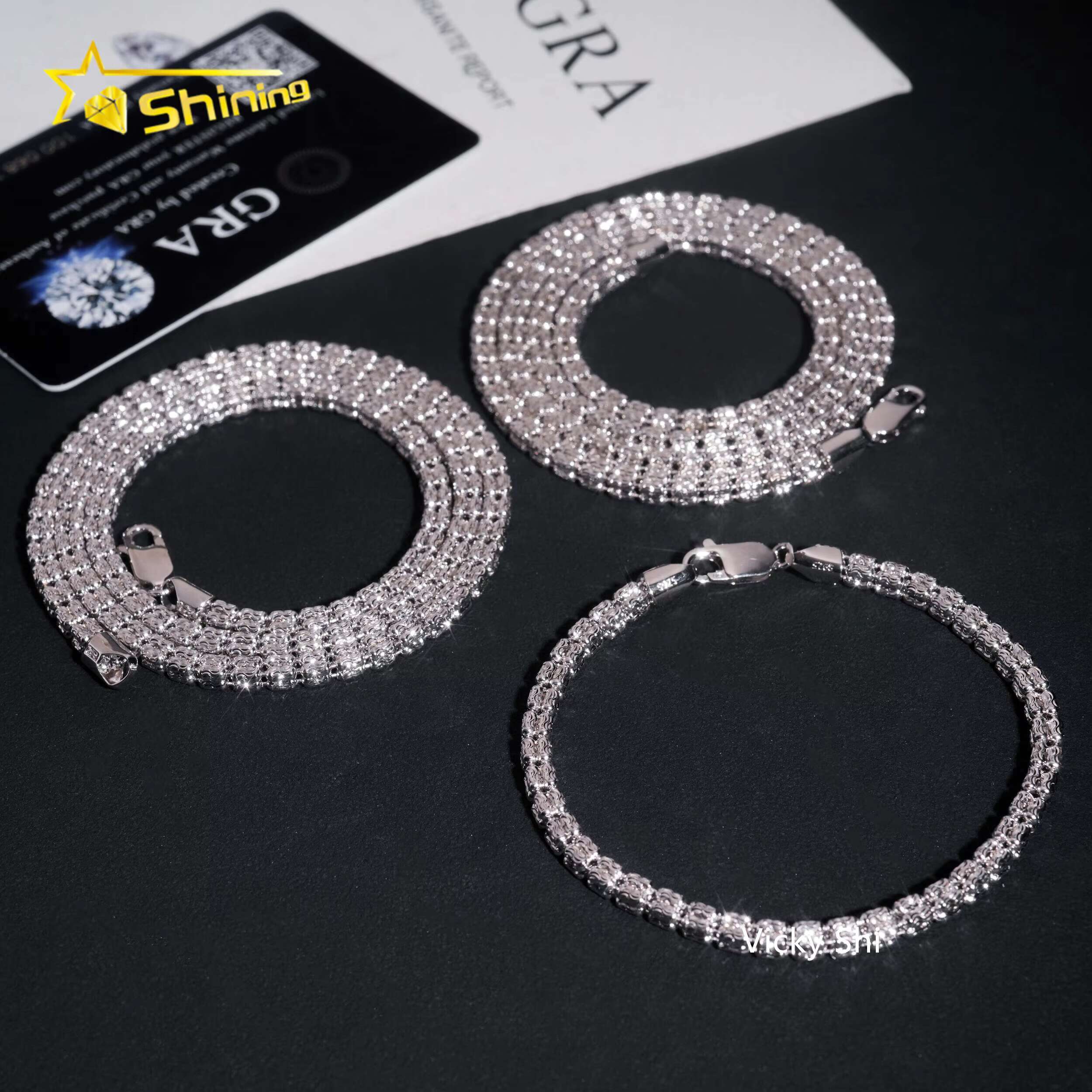 Best Selling 925 Sterling Silver Jewelry 4MM Rope Chain Beads Hip Hop Necklace Men Franco Chain Cuban Link