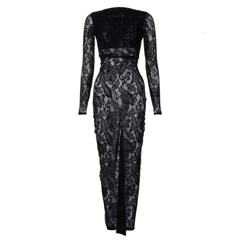 Dongdumaoyi Sexy Backless Kanten Bloemen Pure Slim Fit Bodycon Damesjurk Met Lange Mouwen C