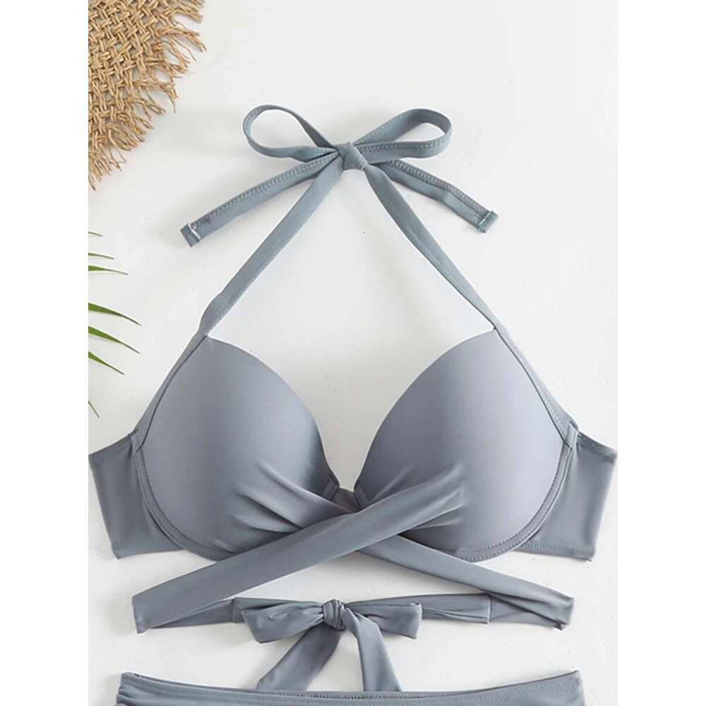 Up 2025 Push Halter String Bikini High Waist Swimsuit Women Padded Swimwear Female Bathers Bathing Swimming Swim Suit Beachwear
