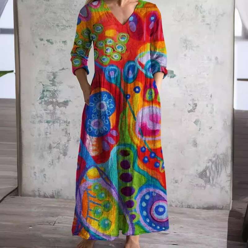 Dongdumaoyi Dames Nieuwe Casual Damesmode Halflange Jurk Met Bloemenprint C