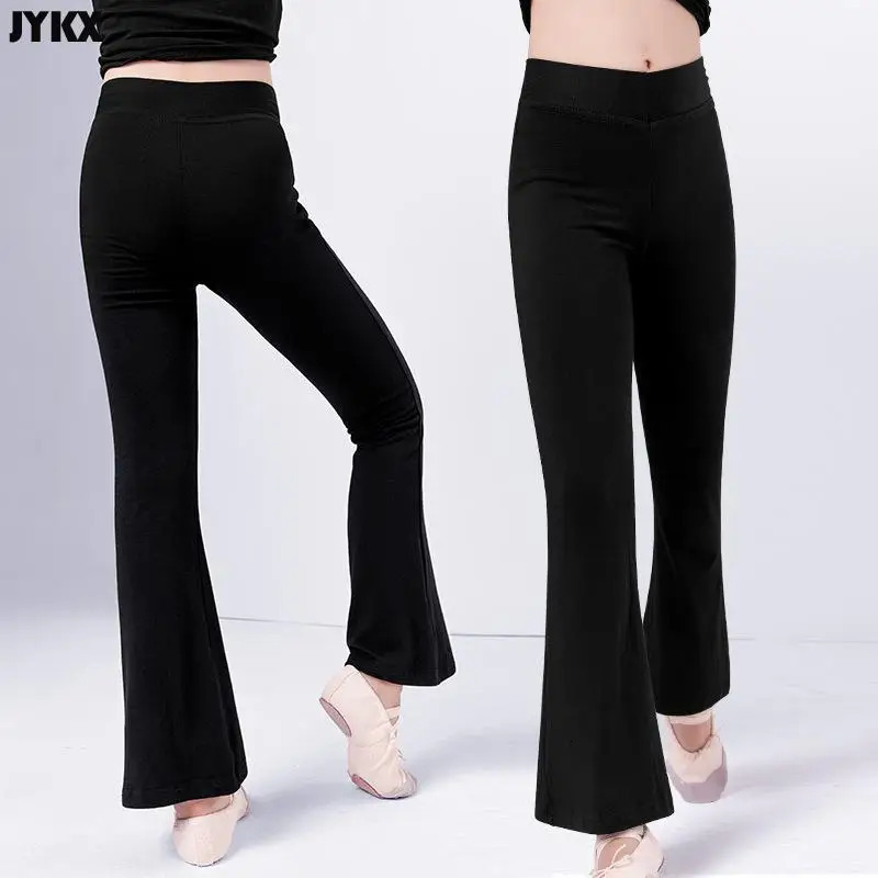 Childrens pants dance practice boys and girls slim cotton Latin jazz black bell bottoms Trouser 250325