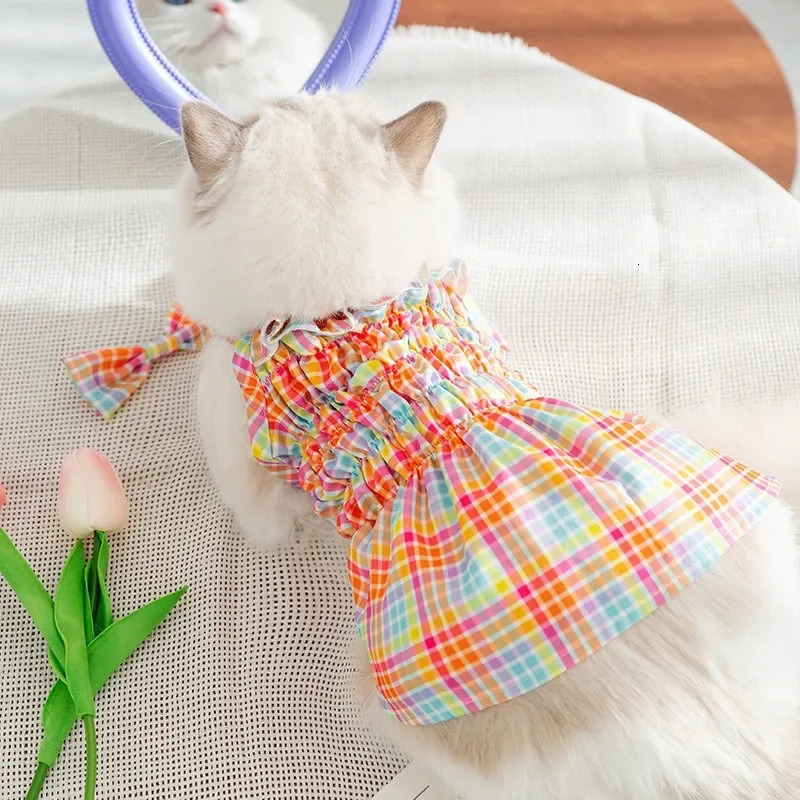 Instagram Korea Anti-hair Removal Cat SpringSummer Princess Style Colorful Vacation Style Sub Halter Skirt Dog Dress Pet Clothe 250326