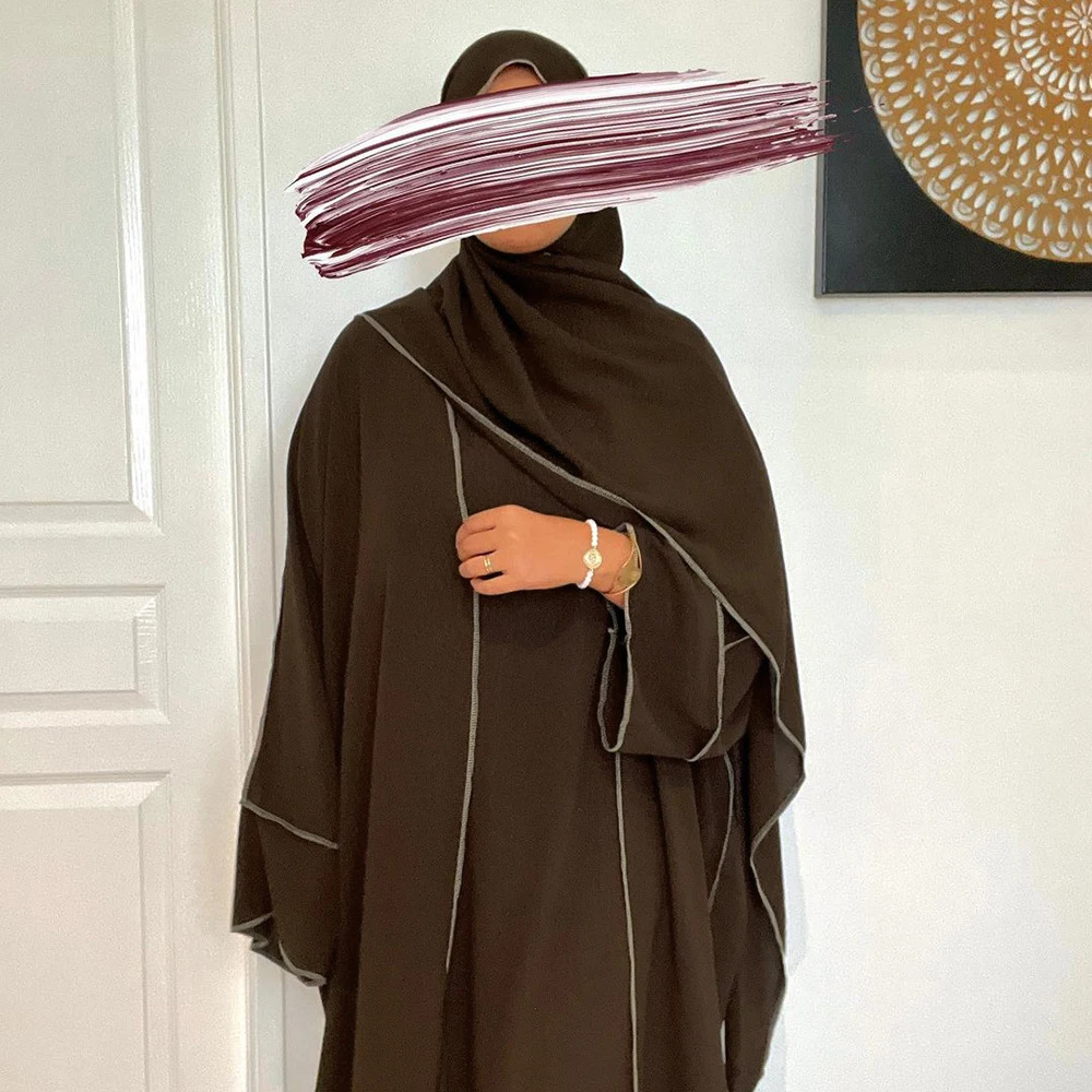 Three piece Abaya set no headscarf shoulder strap jazz crepe kimono sleeveless dress EID Ramadan Muslim womens Islamic clothing 250326