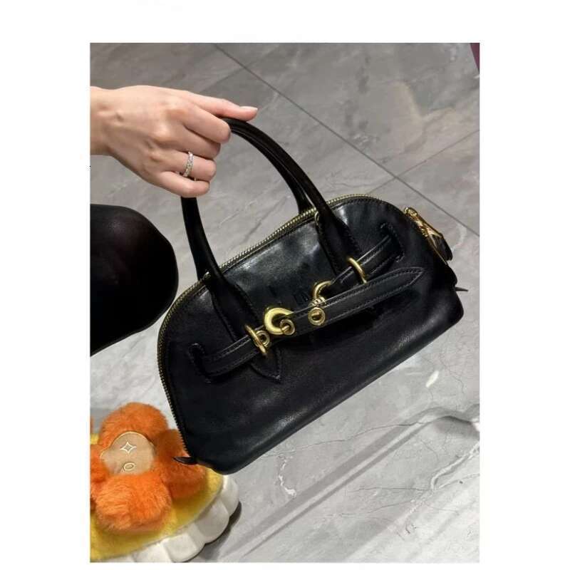 New Cowhide Buckle Handbag Retro Shell Shoulder Crossbody Bag
