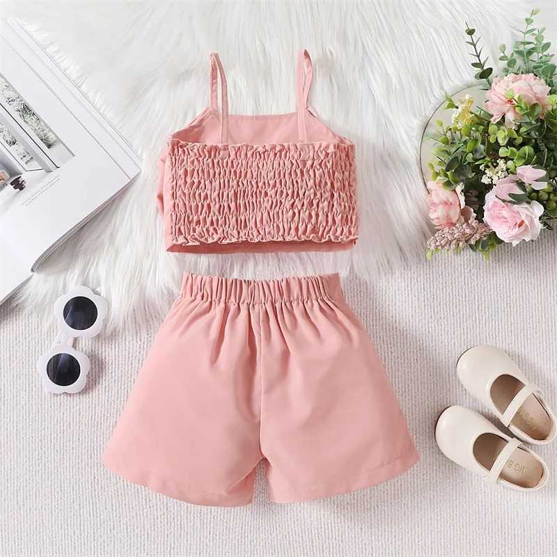 Pudcoco Childrens Baby Girls Summer Clothing Solid Color Sleeveless Front Bow Cami Top with Shorts 2-piece Set 18M-6TT250327