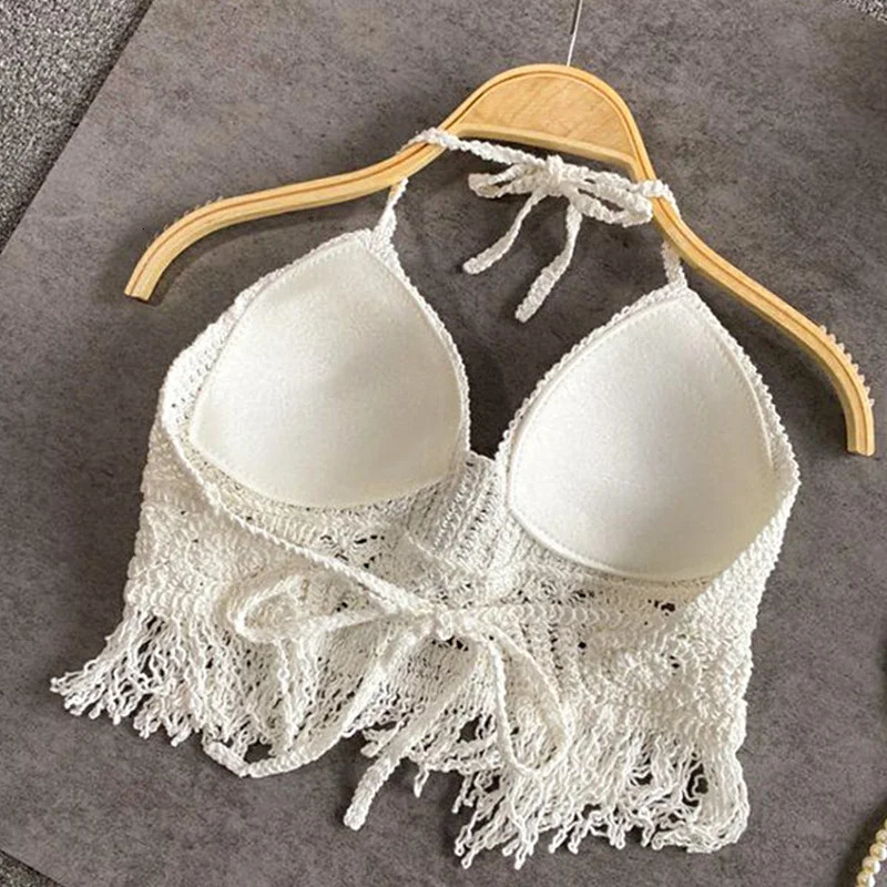 Sexy Bohemian Beach Holiday Vest Strap Womens Crochet Knitted Swimsuit Backless Hollow Tassel Top 250326