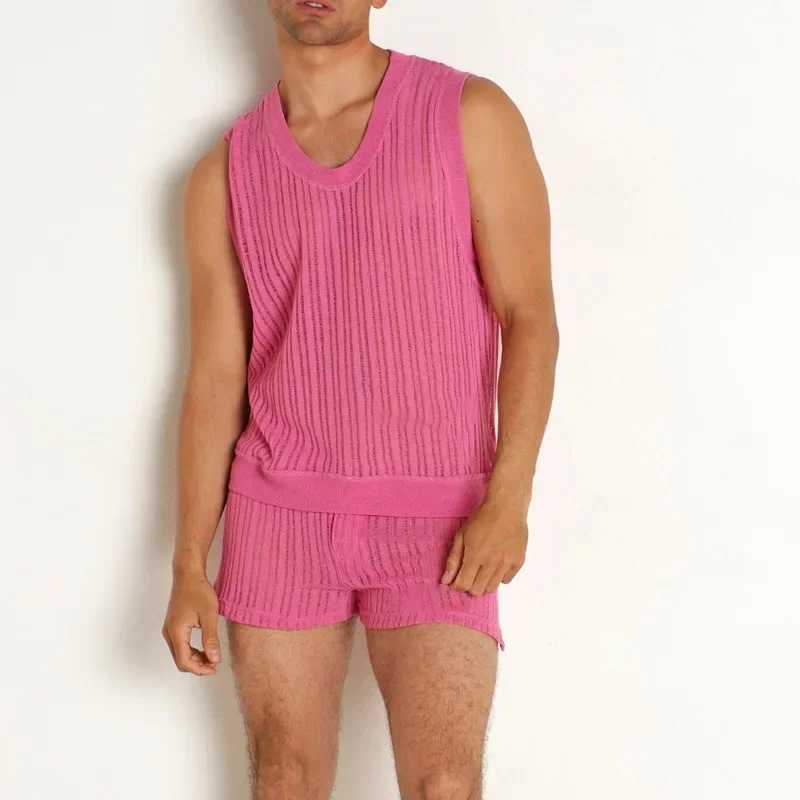 Mens set summer new solid color casual I-shaped vest mens shortsXJ250326