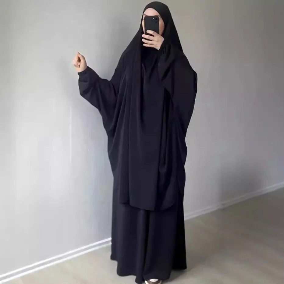 Abaya Muslim Womens Middle East plus Dubai Two Piece Set Full Coverage Robe Dress MU101 250326