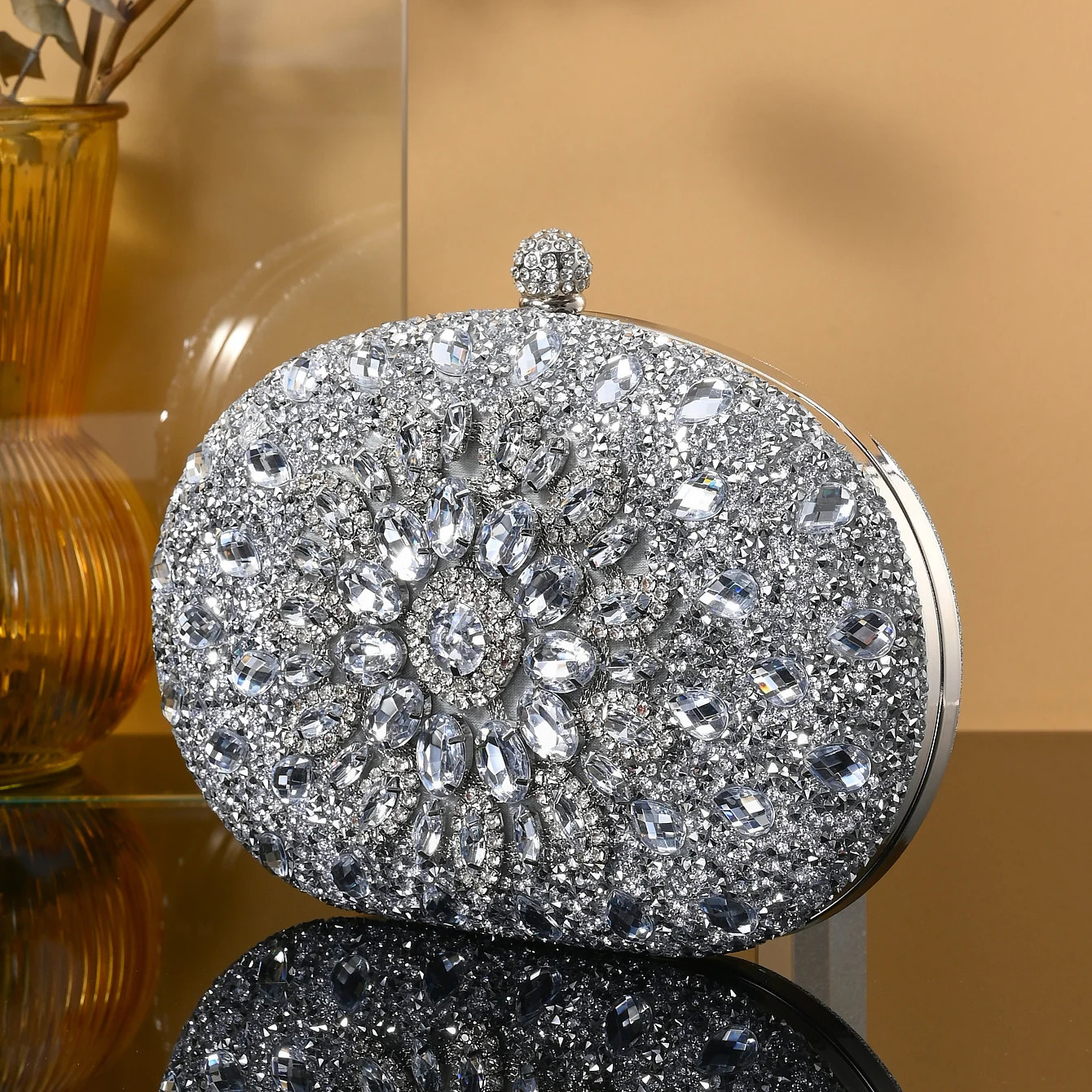 Sunflower Full Diamond Texture Dress Banquet Bag Competition with Metal Chain Shoulder Cross 250326