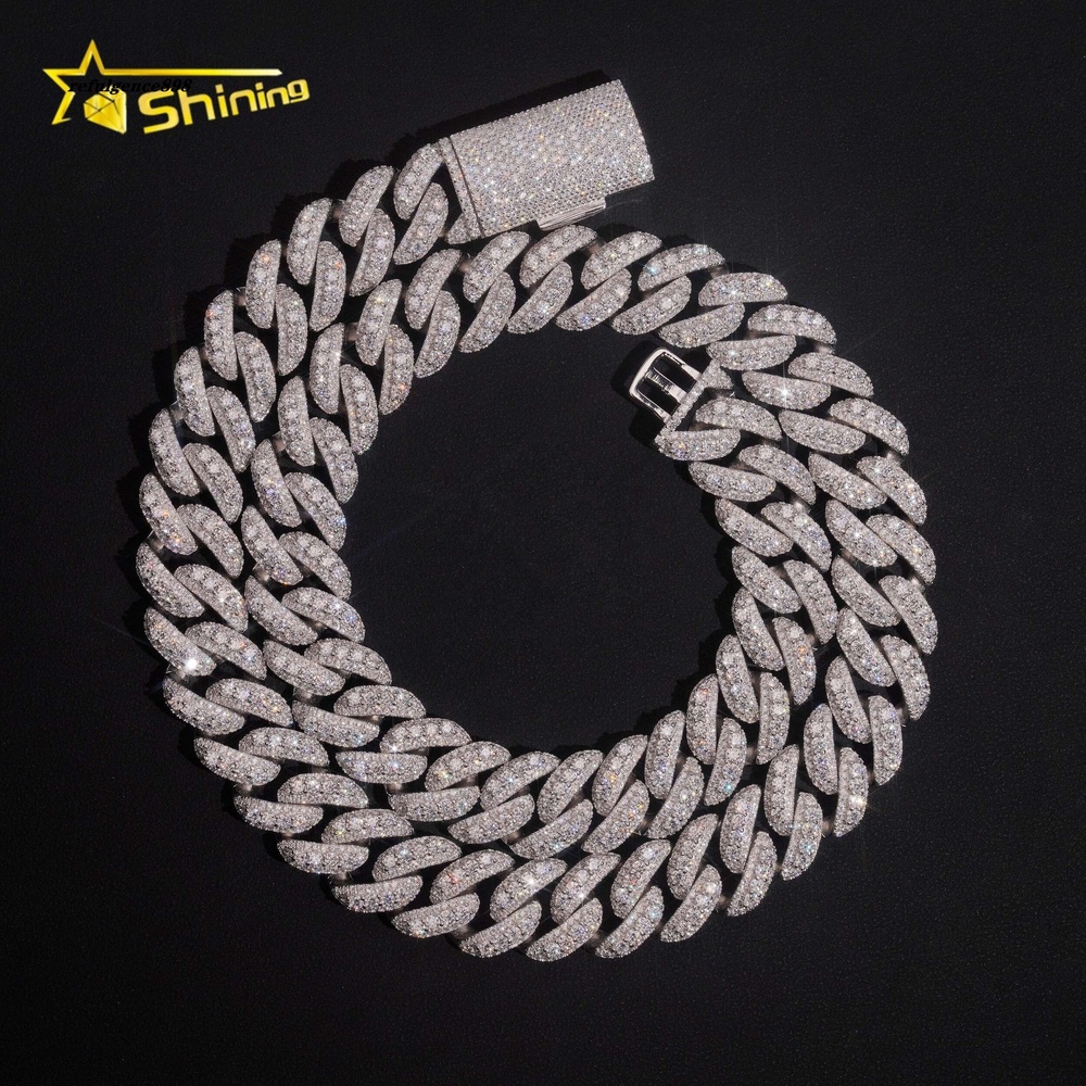 High Quality Hip Hop Jewelry 925 Silver Moissanite Diamond VVS 18mm Mens Iced Out Cuban Link Chain
