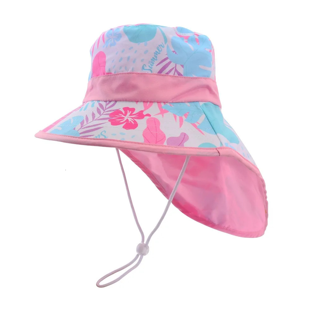 Panama Summer bucket Hat for Boys Girls Cartoon Childrens Beach Shawl Hat Kids Wide Brim UV Protection Outdoor Sun Cap 250326