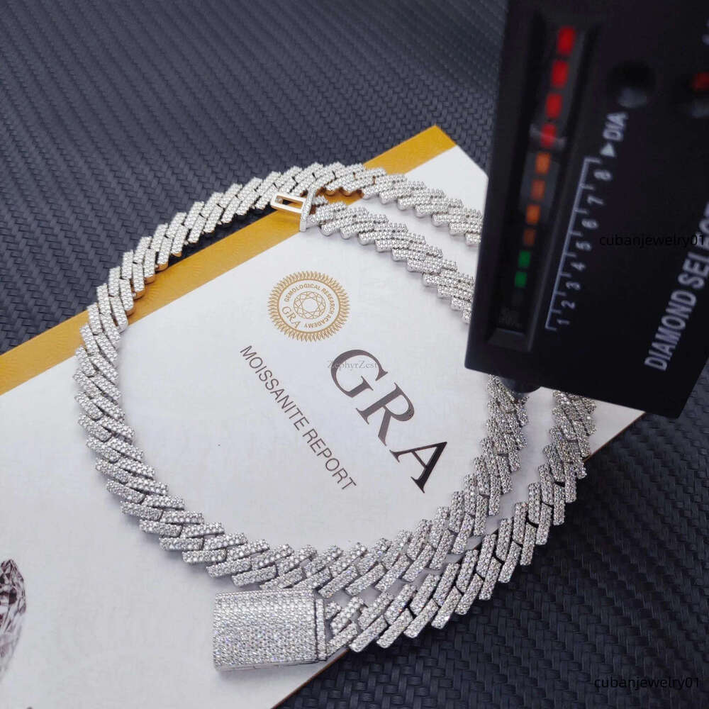 pass test 8-14mm wide GRA moissanite dia gold Sterg Sier cuban k chain for Men Hip Hop necklace