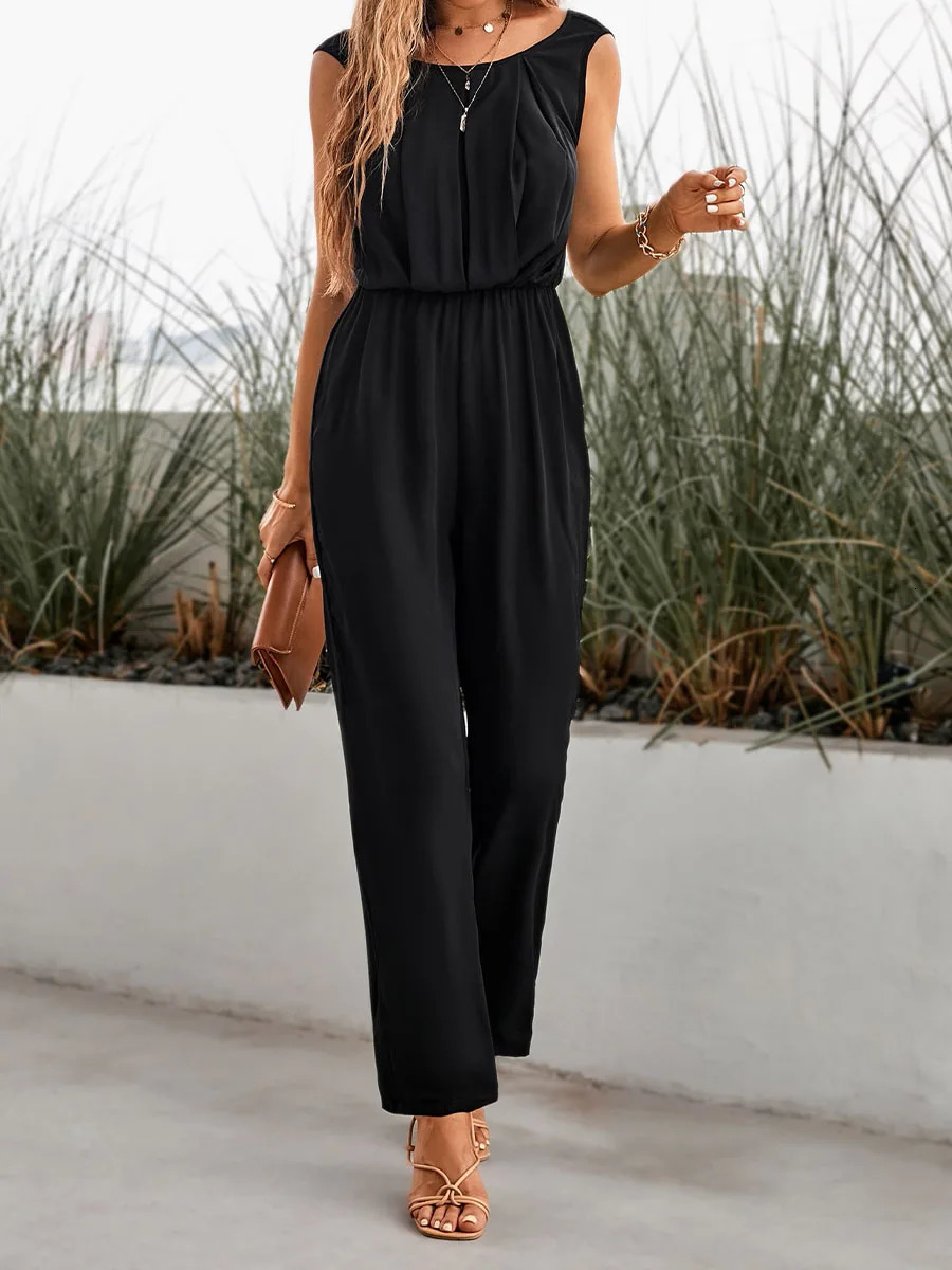 Summer Sleeveless Simple Tempering Commuting jumpsuit High Waist Backless n Sense Drooping One piece Straight Trouser 250326