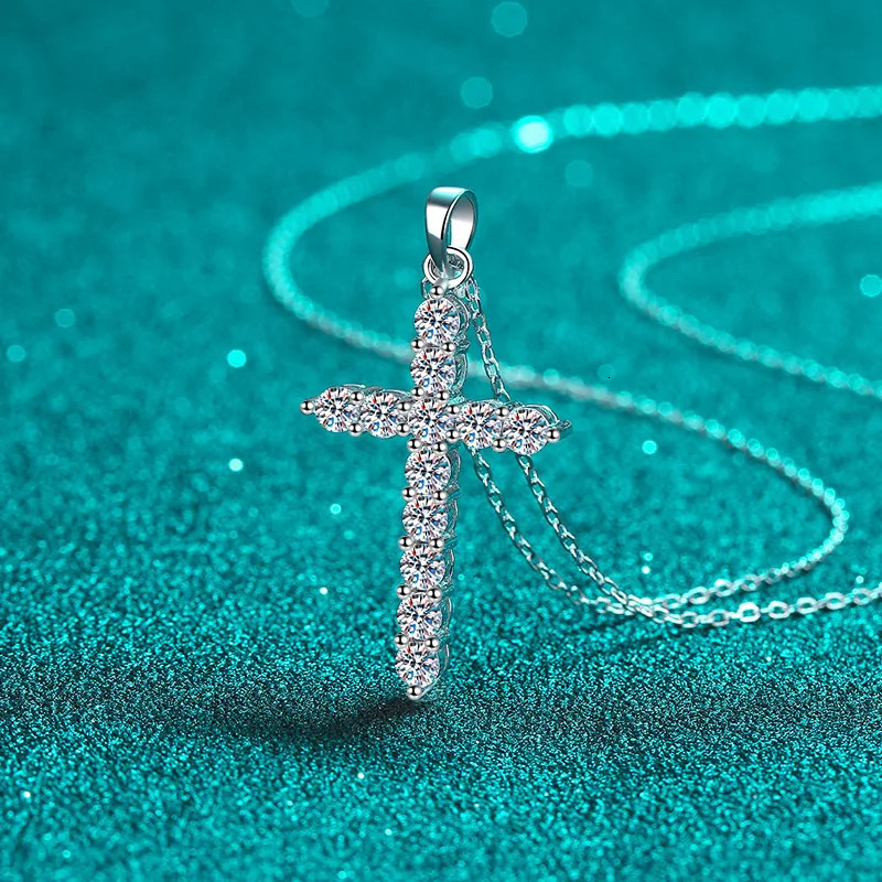 DColor VVS1 Cross Pendant Necklace Original s925 Silver OChain White Gold Plated High Quality 250325