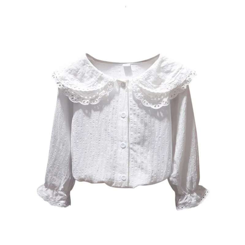 Ddmyshoesvip Autumn Children Style Lapel With Flared Sleeve Cotton Baby Toddler Teen Princess School Girls Blouse Y