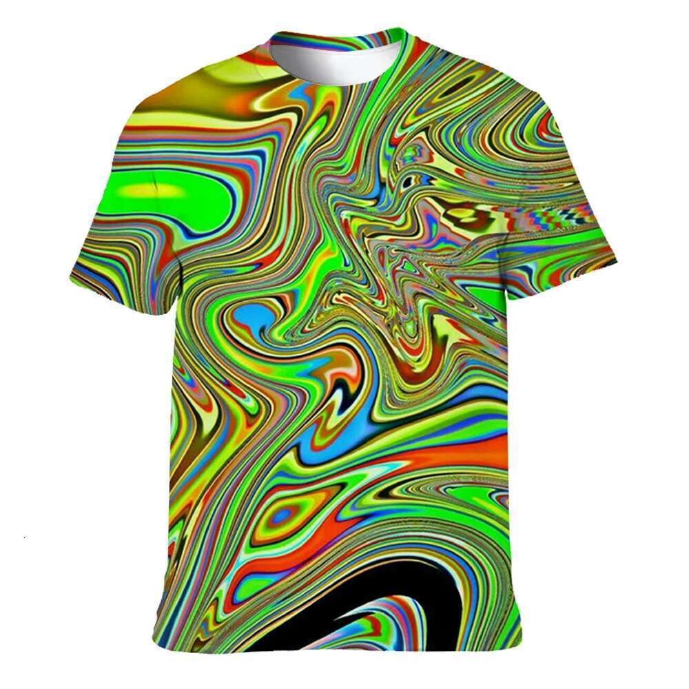 Men s colored T shirt D printed abstract neon light short sleeved