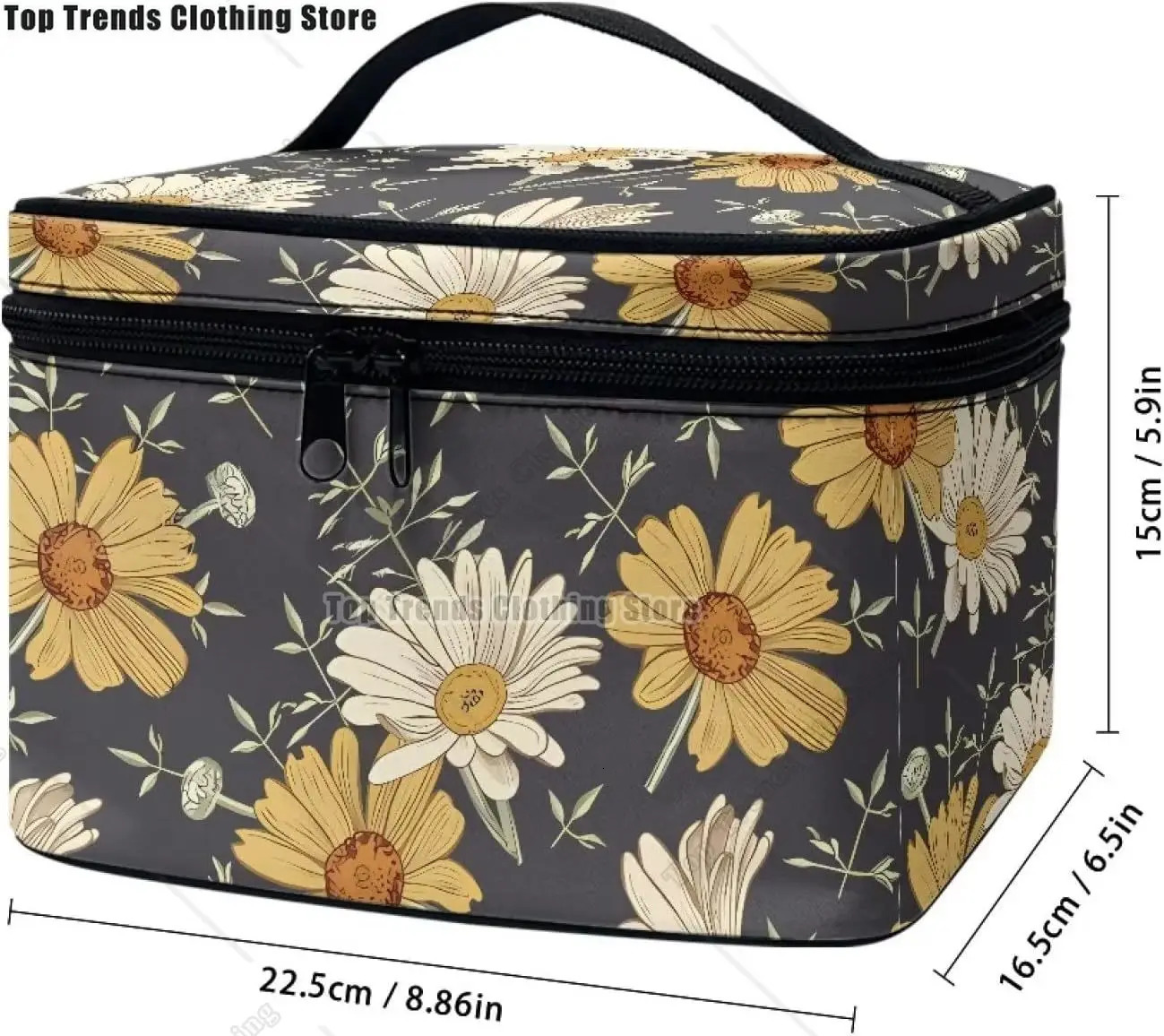Forest Daisy Flower travel makeup bag female organizer with zipper and portable handle 250326