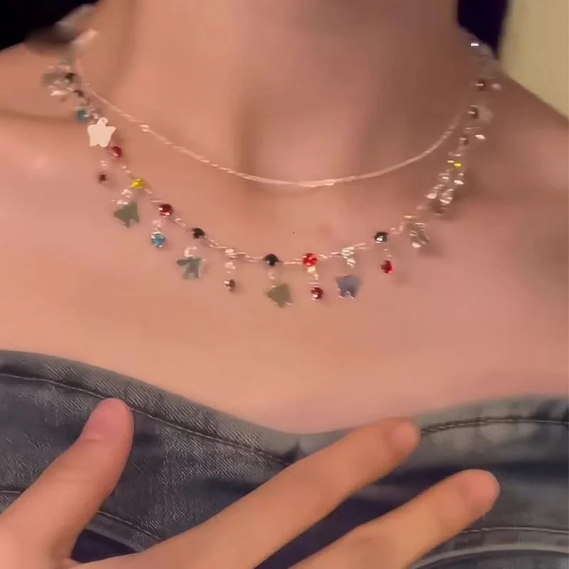 Exquisite crystal zircon butterfly necklace suitable for womens elegance doublelayer border chain party wedding jewelry 250325