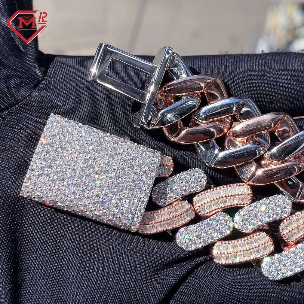 2 Tone Moissanite Cuban Bracelet Baguette Miami Vvs Iced Out Diamond Silver 925 Moissanite Cuban Chain