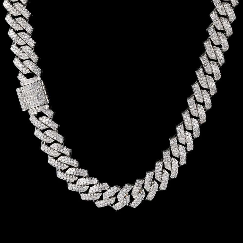 Nuoya 925 Sterling Silver Fine Jewelry Necklace Iced Vvs Moissanite Cuban Chain Hip Hop Style Moissanite Cuban Link Necklace
