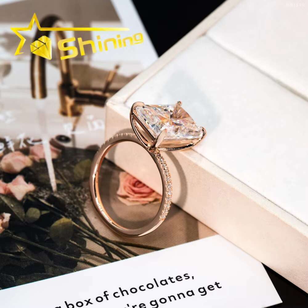 Fine Jewelry Women Diamond Wedding Ring Big Size 925 Sterling Silver 10*14mm 10CT Radiant Cut Moissanite Engagement Ring