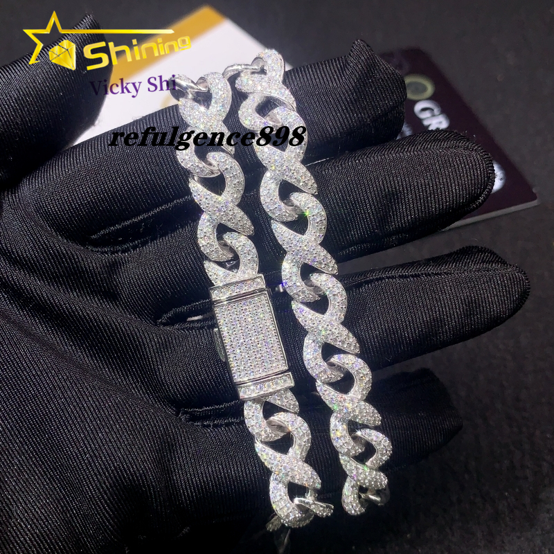 New Arrival Hip Hop Cuban Chain 925 Silver 10MM VVS Moissanite Cuban Bracelet Iced Out Infinity Cuban Link Chain