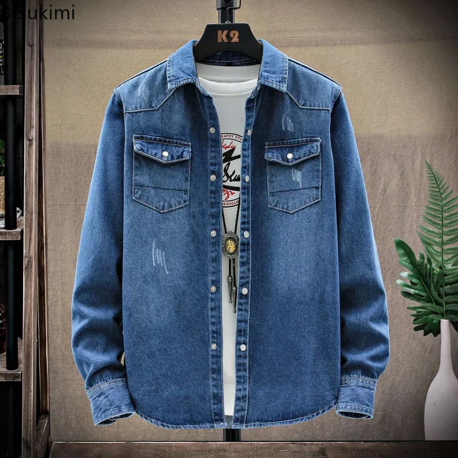 2025 Mens SpringSummer Long Sleeve Denim Shirt Korean Ultra Thin Set Tool Jeans Jacket Classic Fashion Simple Top 250318