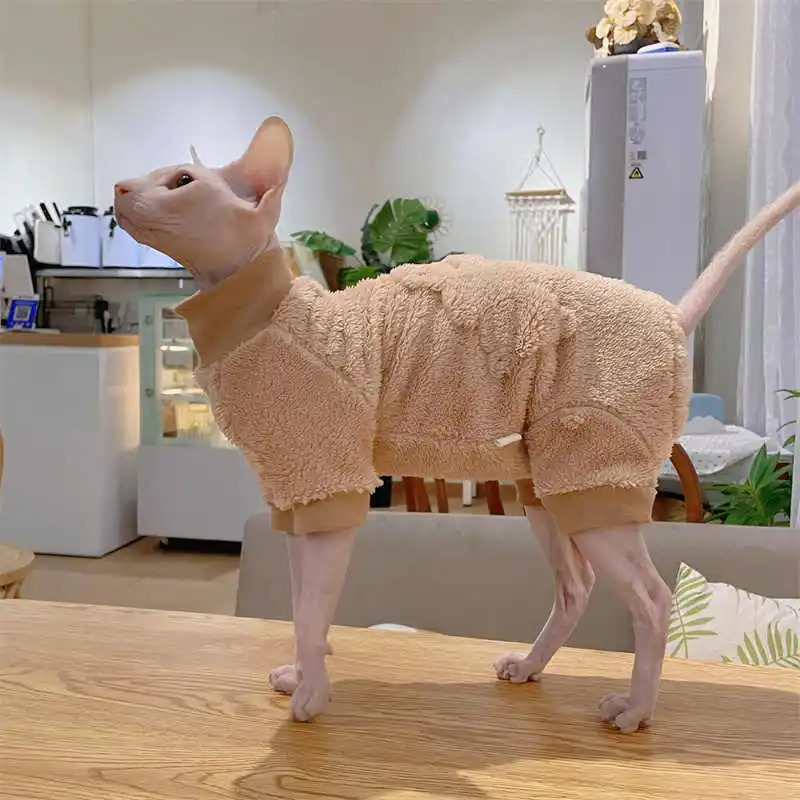 Elegant Warm Sphynx Cat Turtleneck Sweater Hairless Cat Clothes Soft Winter Coat Thickening Sweet Fleece Jumpsuit for Kittens 250326
