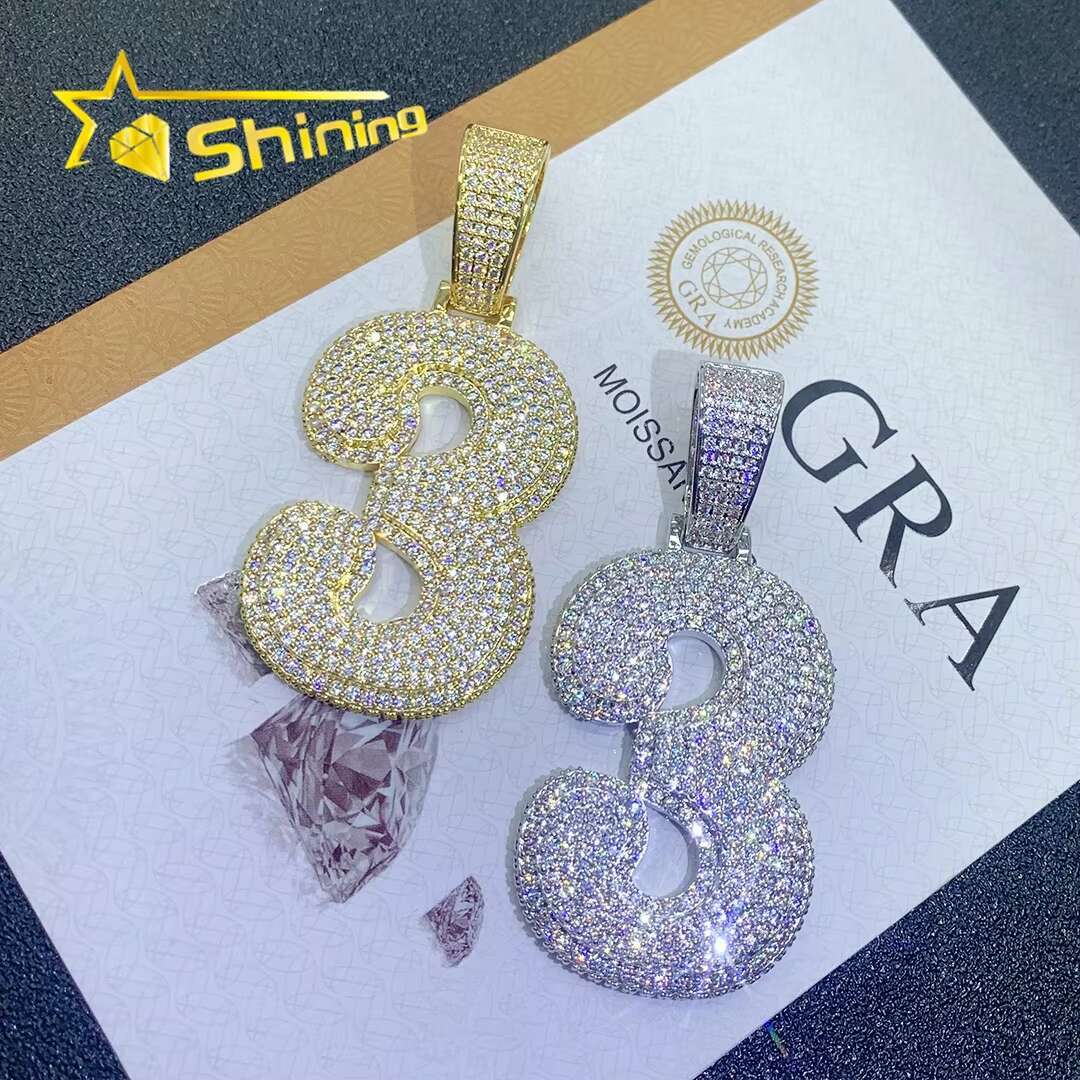 Moissanite Hip Hop Jewelry 925 Silver Number Pendants Gold Plated Rapper Fashion Iced Out Moissanite Diamond Pendants