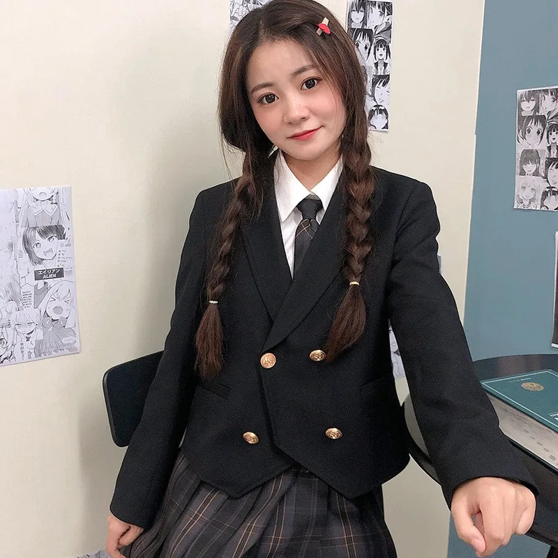 Girl JK Uniform Set Coat Japanese University Clothing Long Sleeve Double Chest Jacket Womens Cute School 250326