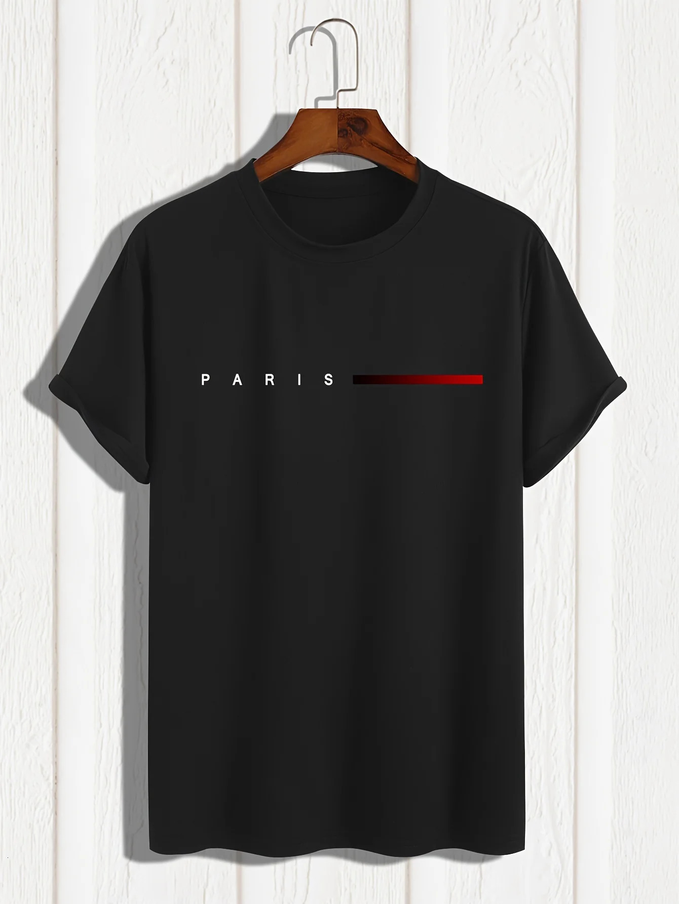Mens 100% pure cotton summer loose Paris creative letter printed casual slim fit round neck short sleeved Tshirt top 250327