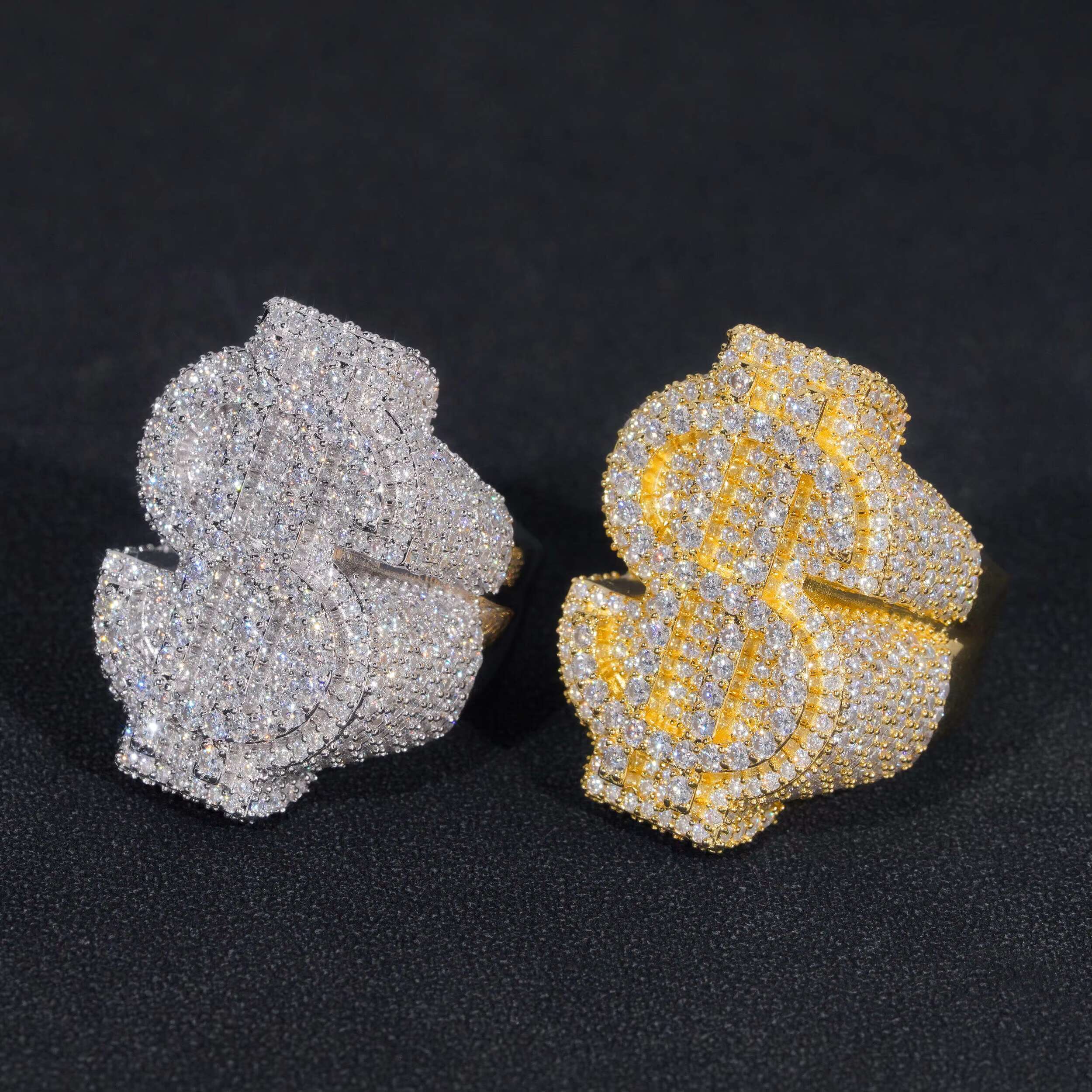 Hot Selling GRA Certificate High Quality 925 Silver Gold Plated Fine Jewelry Iced Out Hip Hop Ring Moissanite Dollar Ring