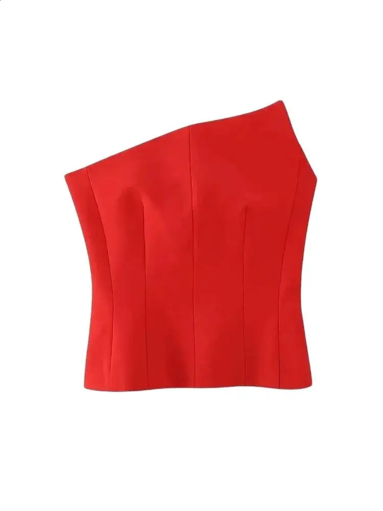 TRZA-Womens Asymmetrical Bustier Tops Sexy Backless Side Zipper Female Camis Fashion 250325
