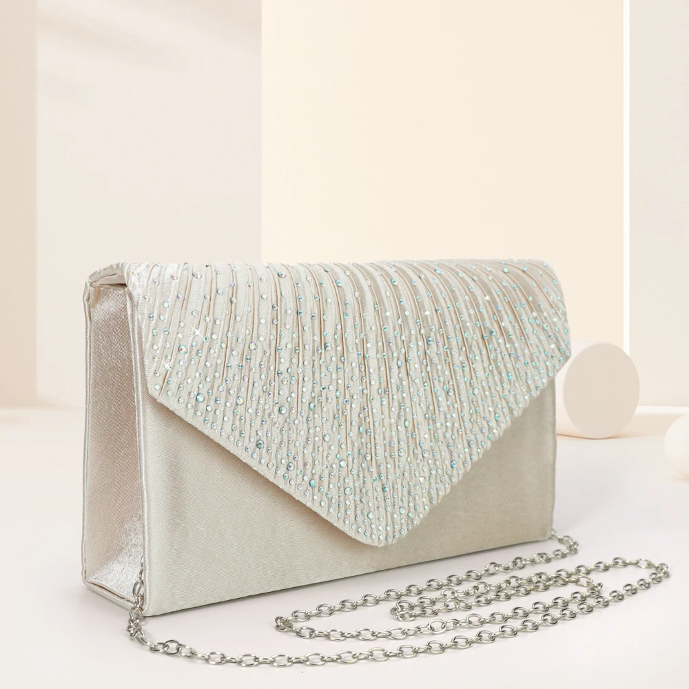 Elegant rhinestone evening bag womens pleated clutch wallet luxurious flip handbag used for weddings parties dances and banquets 250326