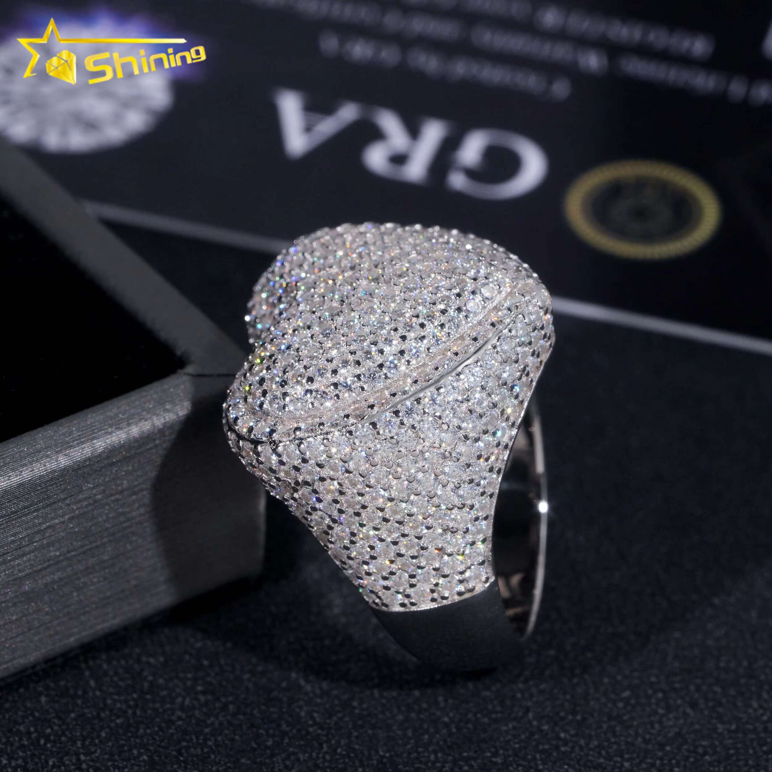 Ready to Ship Moissanite Mens Ring 925 Silver Iced Out Heart Shape Hip Hop Rings