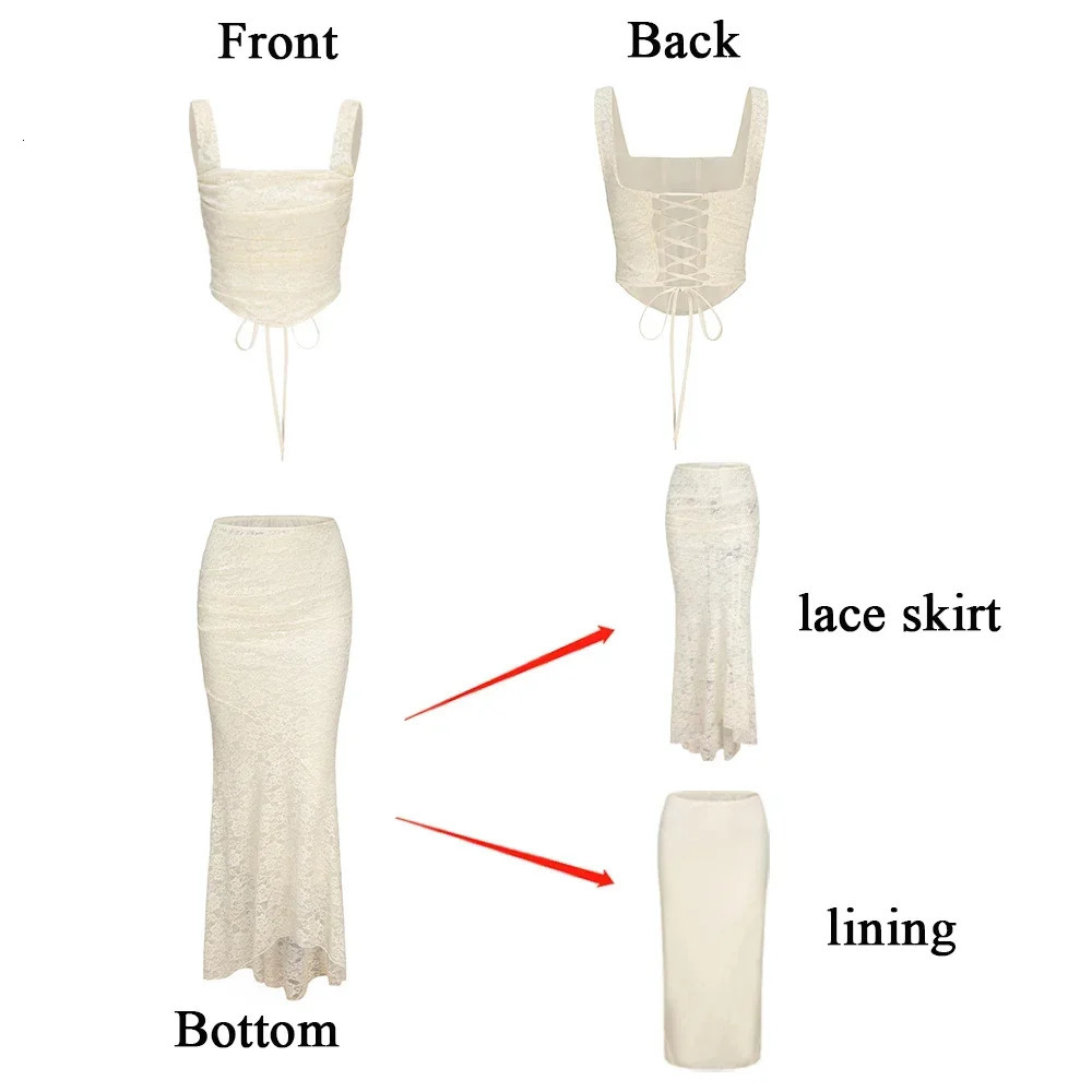 Olgai Elegant Wedding Guest Dress Womens Lace 2piece Set Beige Cut Top and Long Sexy Formal Event 250326