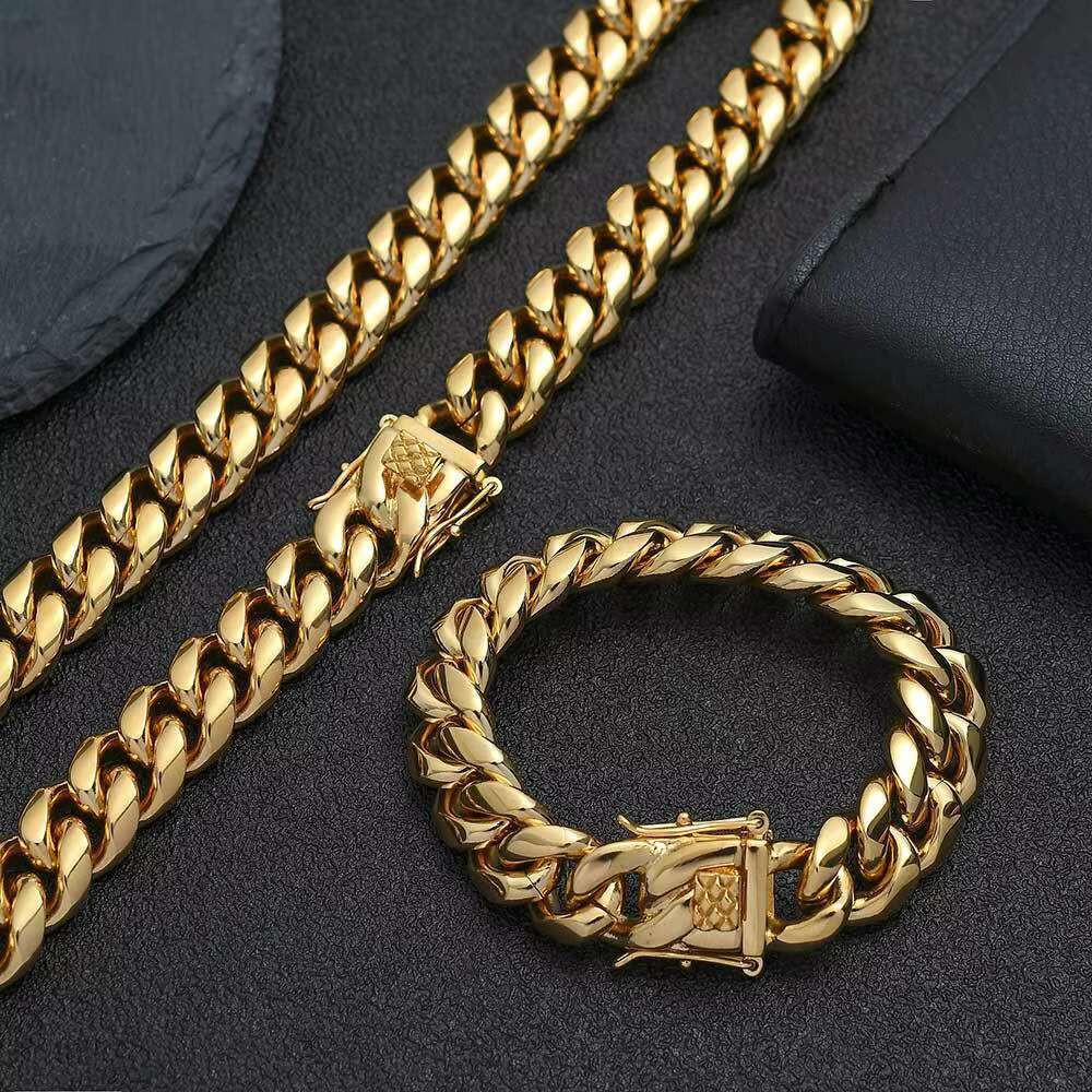 Filled Chain Necklace Gold Cuban Stainless Steel for Men Wholesale 18k Gold Miami Cuban Link Chain Necklace