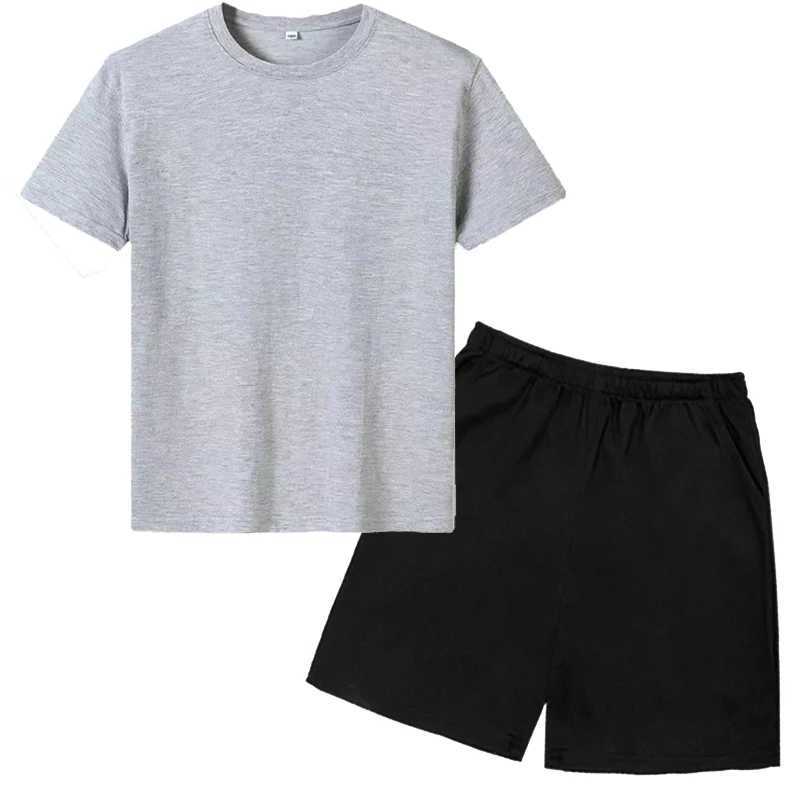 Childrens T-shirt boys and girls two-piece set 2-12-year-old childrens hot leisure outdoor sports set short sleeved+solid colorT250327
