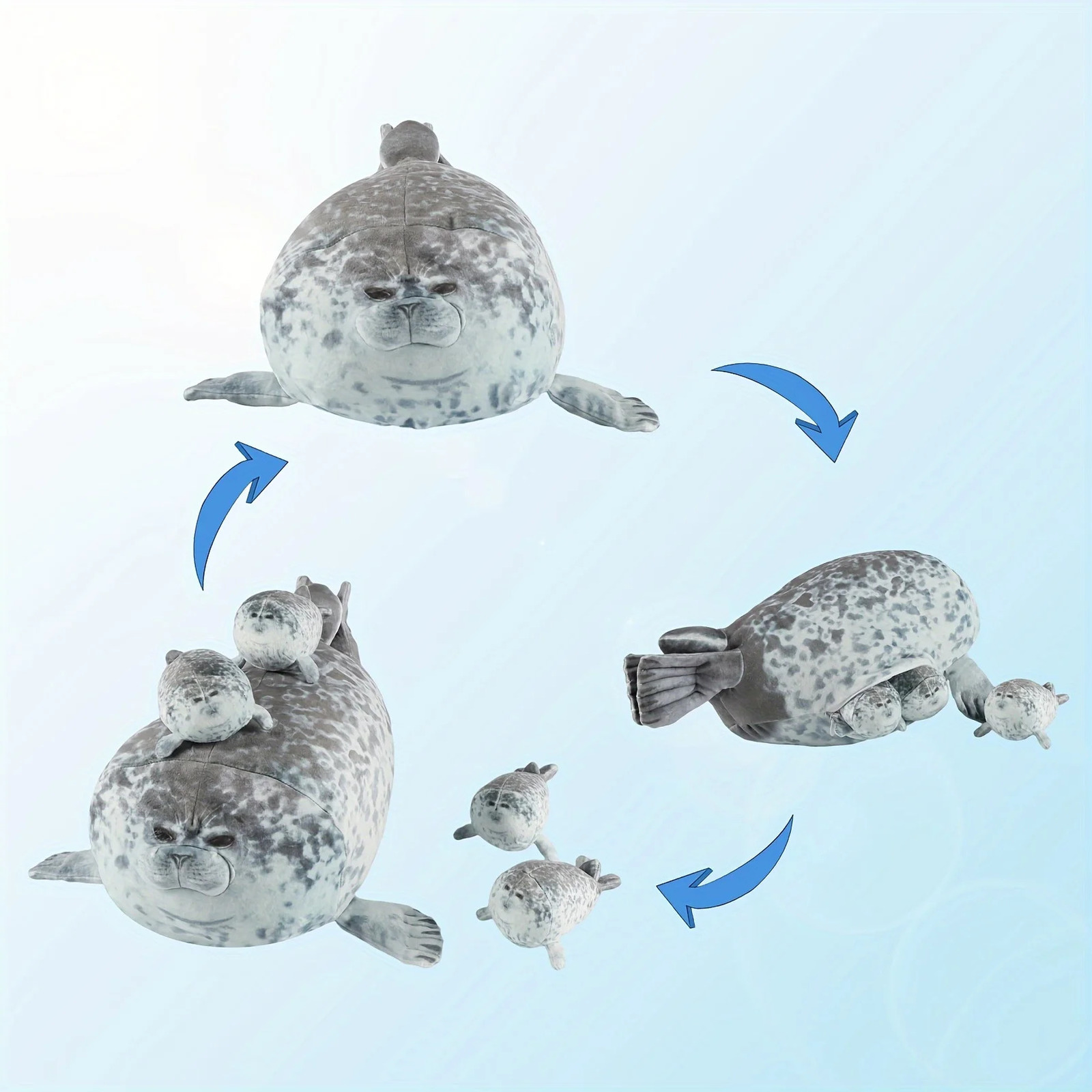 40cm Plush Blob Seal Pillow Mother with Four Kids Seal Chubby 3D Novelty Sea Lion Doll Stuffed Toy Pillow Gifts for Kids Girls 250326
