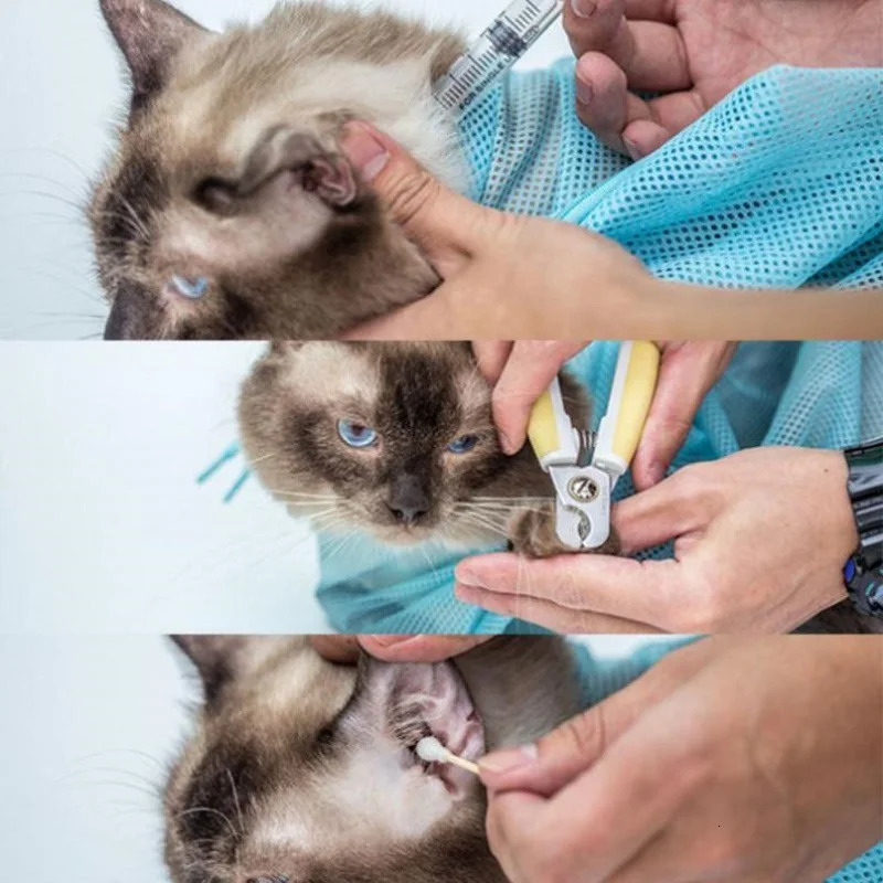 Cat Grooming Shower Bag Mesh Polyester Wash Mesh Bags Adjustable Cats Restraint Bag Prevent Scratching For Bathing Nail Trimming 250326