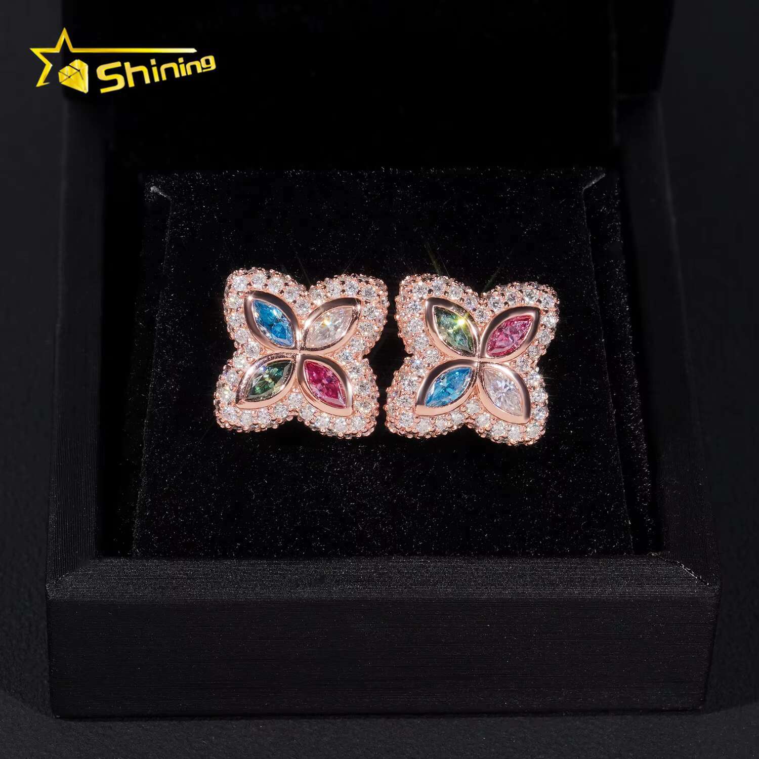 New Stocks Pass Diamond Tester GRA Certified VVS Diamond 925 Silver Hip Hop Jewelry Colored Moissanite Stud Earrings Clover